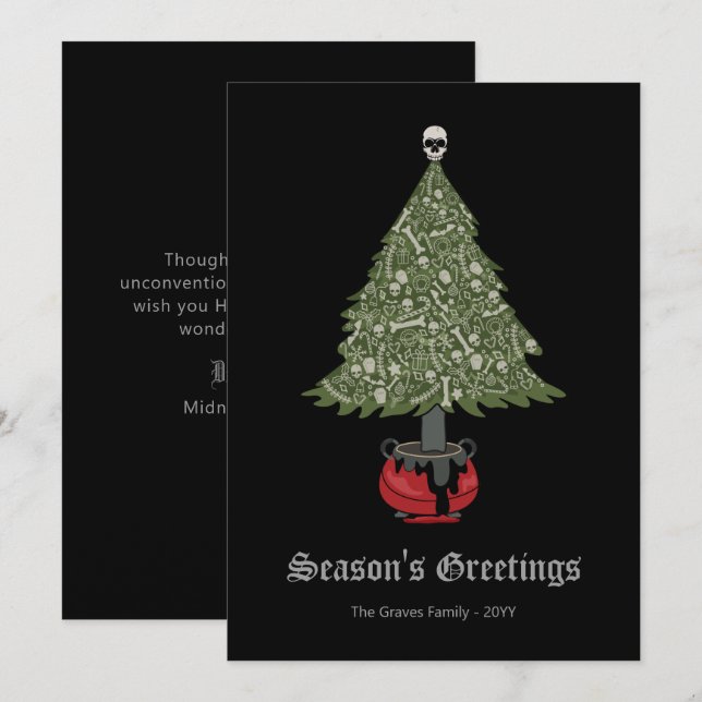 Cartes Pour Fêtes Annuelles Arbre de Noël gothique noir (Devant / Derrière)