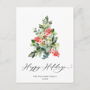Cartes Pour Fêtes Annuelles Arbre de Noël Holly Berry Salutation Aquarelle