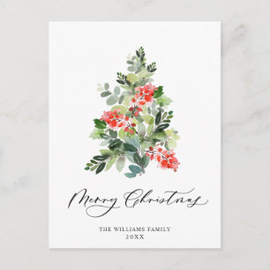 Cartes Pour Fêtes Annuelles Arbre de Noël Holly Berry Salutation Aquarelle