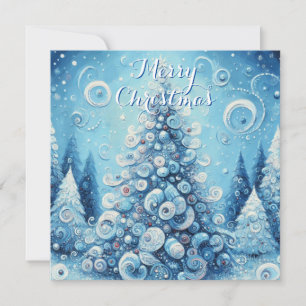 Cartes Pour Fêtes Annuelles Arbre de Noël impressionniste Whimsical Bleu