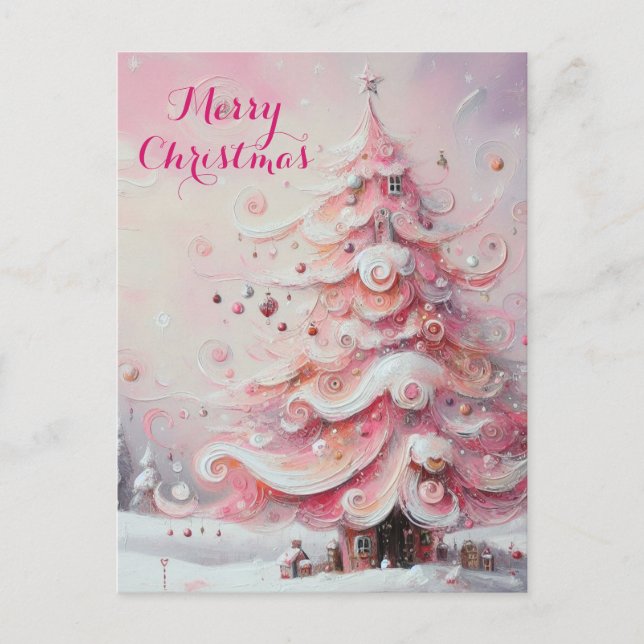Cartes Pour Fêtes Annuelles Arbre de Noël impressionniste Whimsical rose (Devant)