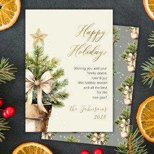 Cartes Pour Fêtes Annuelles Arbre de Noël Joyeux Aquarelle Arc Doré Moderne