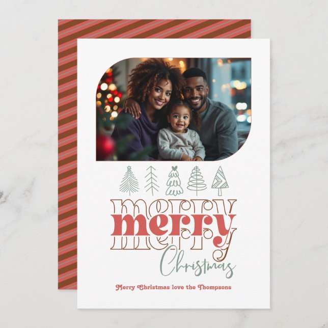 Cartes Pour Fêtes Annuelles Arbre de Noël Joyeux Doodle Photo de vacances mode (Devant / Derrière)