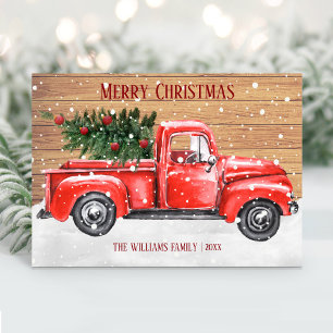 Cartes Pour Fêtes Annuelles Arbre de Noël Joyeux Rustique Camion Rouge Vintage