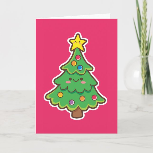 Cartes Pour Fêtes Annuelles Arbre de Noël Kawaii (Devant)