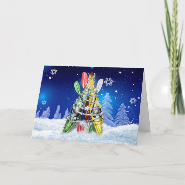 Cartes Pour Fêtes Annuelles Arbre de Noël Kayak (Devant)