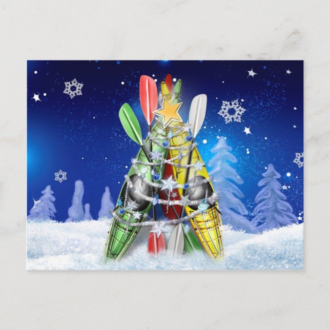 Cartes Pour Fêtes Annuelles Arbre de Noël Kayak (Devant)