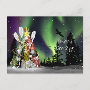 Cartes Pour Fêtes Annuelles Arbre de Noël Kayak Aurora Borealis