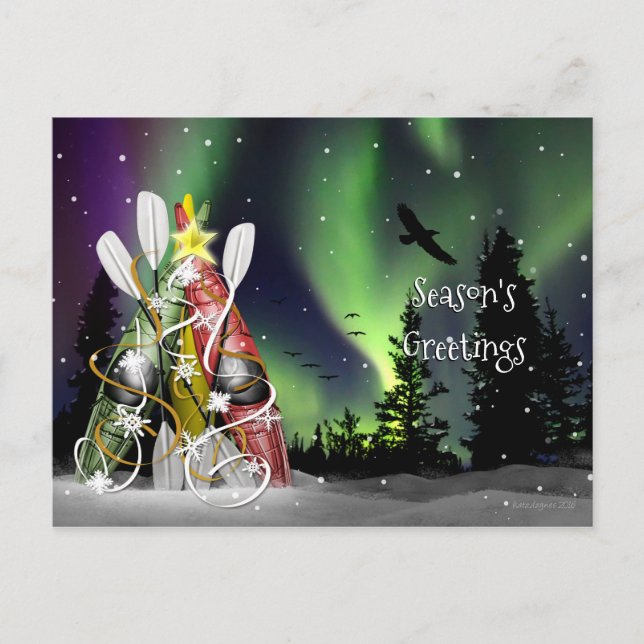 Cartes Pour Fêtes Annuelles Arbre de Noël Kayak Aurora Borealis (Devant)