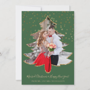 Cartes Pour Fêtes Annuelles Arbre de Noël Marié Photo Gold Parties scintillant