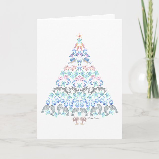 Cartes Pour Fêtes Annuelles Arbre de Noël Marine (Devant)
