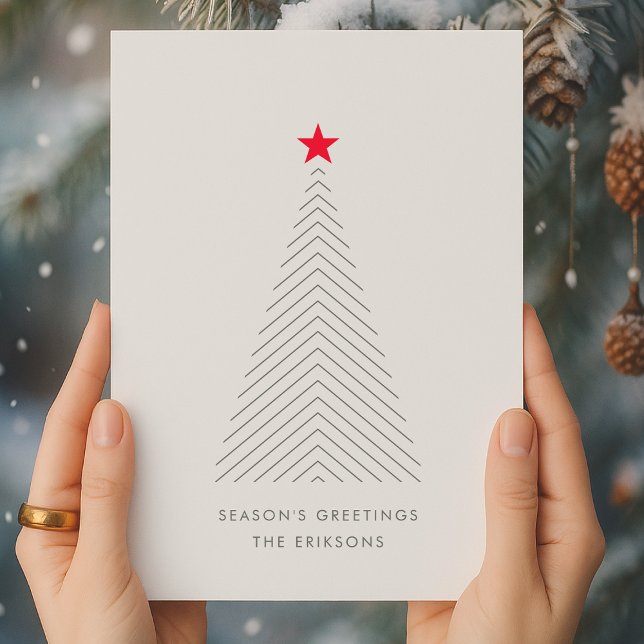Cartes Pour Fêtes Annuelles Arbre de Noël minimal | Red Star Clean Simple (Créateur téléchargé)