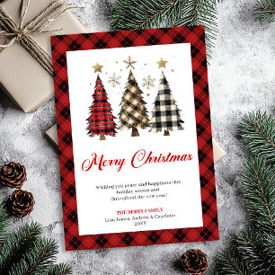 Cartes Pour Fêtes Annuelles Arbre de Noël minimaliste à carreaux rouges pour l