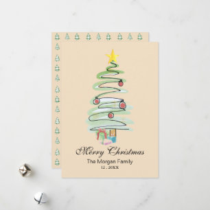 Cartes Pour Fêtes Annuelles Arbre de Noël minimaliste à l'aquarelle Non-Photo