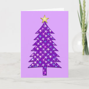Cartes Pour Fêtes Annuelles Arbre de Noël minimaliste moderne en étoiles viole