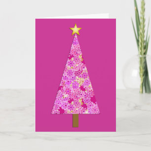 Cartes Pour Fêtes Annuelles Arbre de Noël moderne à fleurs magenta