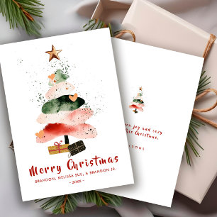 Cartes Pour Fêtes Annuelles Arbre de Noël moderne à l'aquarelle pour la fête d