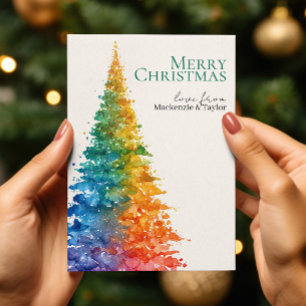 Cartes Pour Fêtes Annuelles Arbre de Noël Moderne Arc-en-Ciel Photo Personnali