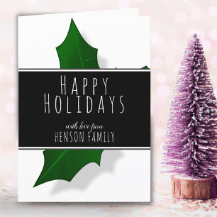 Cartes Pour Fêtes Annuelles Arbre de Noël moderne aux baies de houx noir et bl