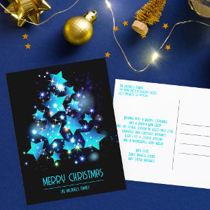 Cartes Pour Fêtes Annuelles Arbre de Noël moderne Bleu Étoiles sur noir