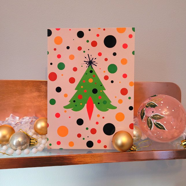 Cartes Pour Fêtes Annuelles Arbre de Noël moderne du milieu du siècle Roquette (Mid Century Modern Retro Atomic Rocket Christmas Card Front View)