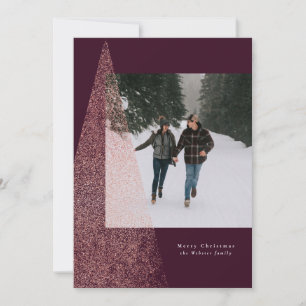 Cartes Pour Fêtes Annuelles Arbre de Noël moderne en faux or rose sur fond pru