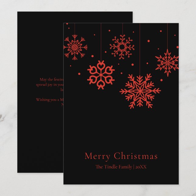 Cartes Pour Fêtes Annuelles Arbre de Noël Moderne Noir Rouge Script         (Devant / Derrière)