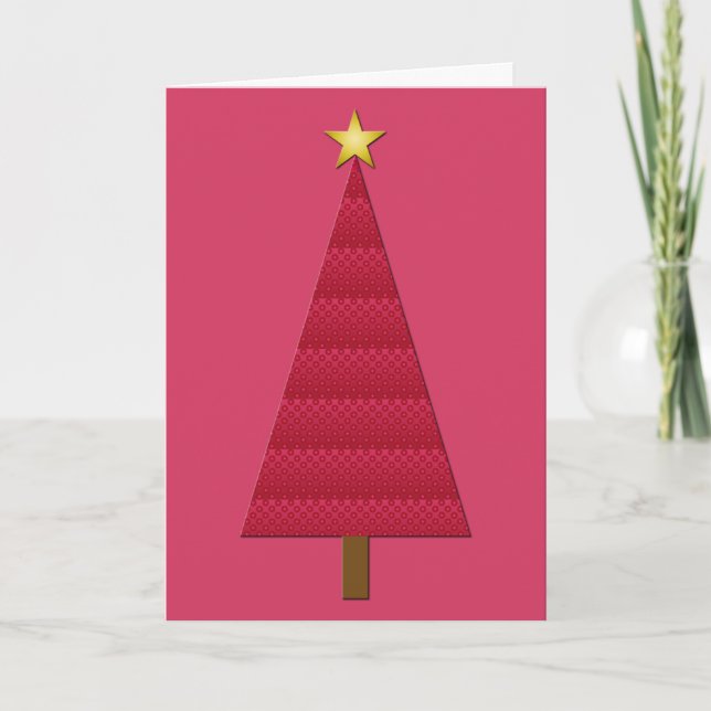 Cartes Pour Fêtes Annuelles Arbre de Noël moderne profond rouge damé (Devant)