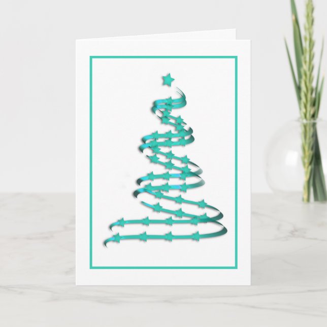 Cartes Pour Fêtes Annuelles Arbre de Noël moderne Turquoise non traditionnel (Devant)