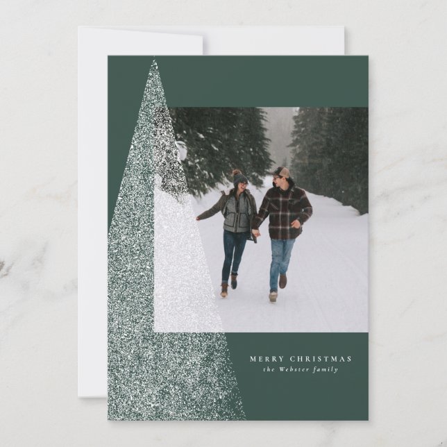 Cartes Pour Fêtes Annuelles Arbre de Noël moderne une photo verte (Devant)