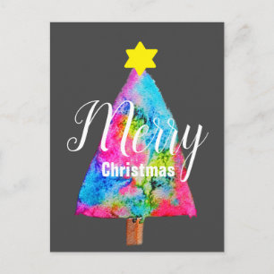 Cartes Pour Fêtes Annuelles Arbre de Noël modernes couleurs funky bleu et rose