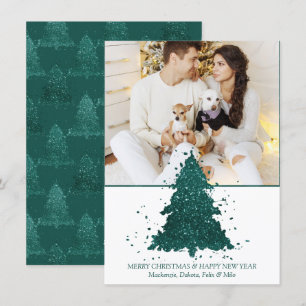 Cartes Pour Fêtes Annuelles Arbre de Noël Moody Photo Turquoise de nuit noir