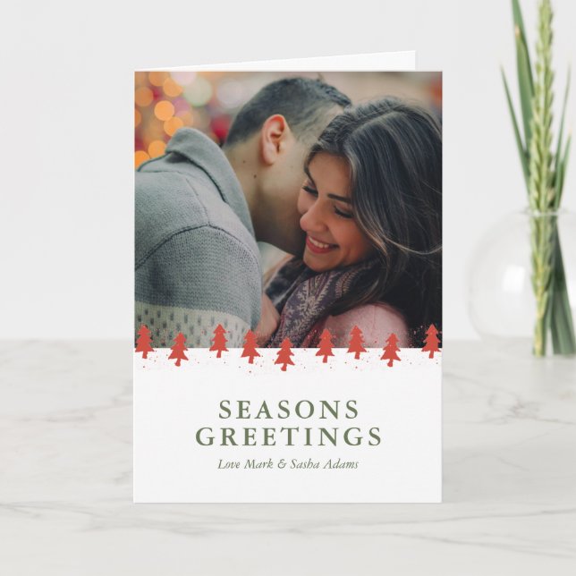 Cartes Pour Fêtes Annuelles Arbre de Noël Motif Aquarelle rouge Photo personna (Devant)