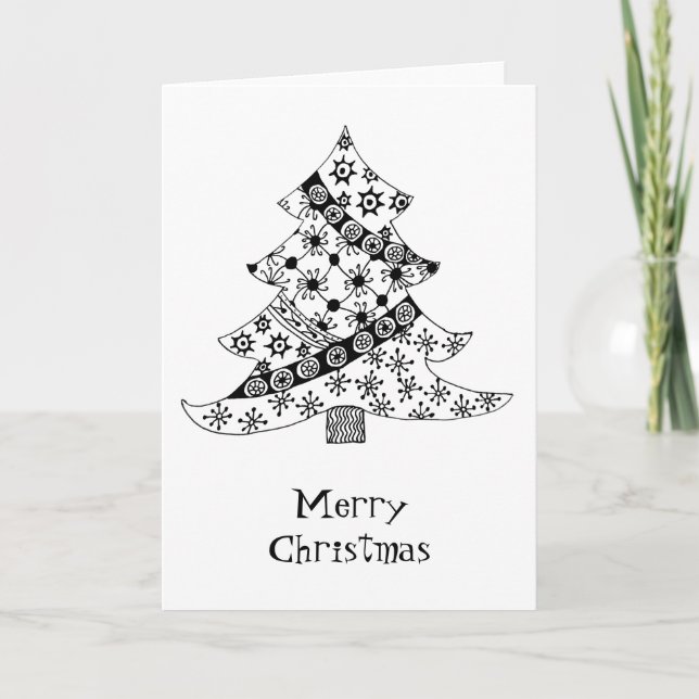Cartes Pour Fêtes Annuelles Arbre de Noël Motif noir et blanc (Devant)