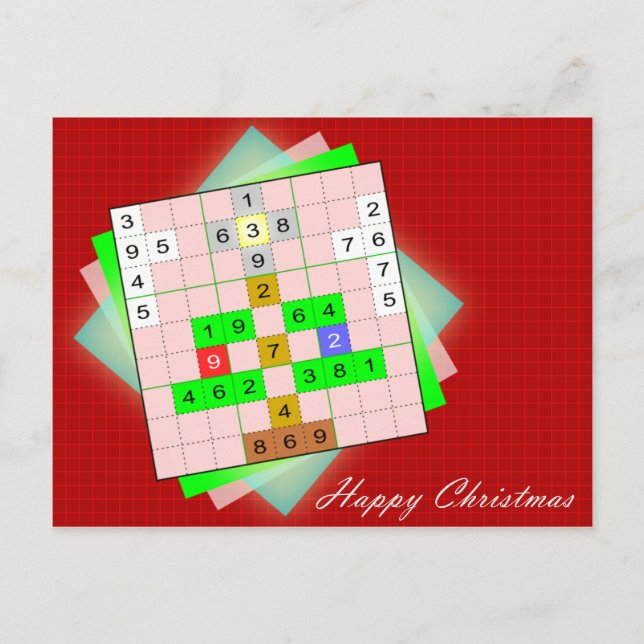 Cartes Pour Fêtes Annuelles Arbre de Noël - Noël Sudoku (Devant)