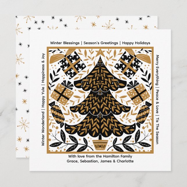 Cartes Pour Fêtes Annuelles Arbre de Noël noir et or Personnalisé (Devant / Derrière)