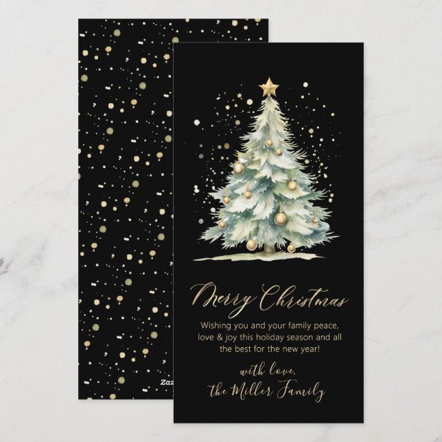 Cartes Pour Fêtes Annuelles Arbre de Noël Noir Script non photo (Devant / Derrière)