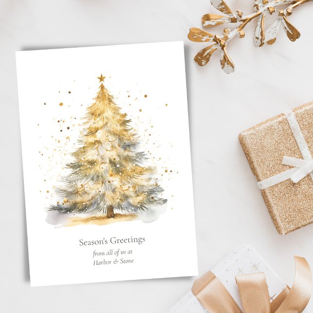 Cartes Pour Fêtes Annuelles Arbre de Noël Or Aquarelle personnalisée (Créateur téléchargé)