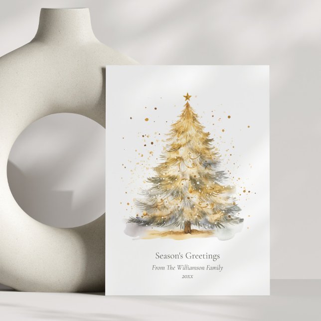 Cartes Pour Fêtes Annuelles Arbre de Noël Or Aquarelle personnalisée (Créateur téléchargé)