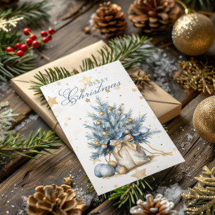 Cartes Pour Fêtes Annuelles Arbre de Noël Or bleu calligraphie aquarelle