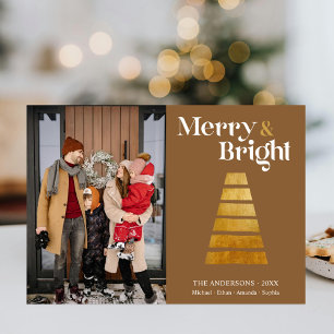 Cartes Pour Fêtes Annuelles Arbre de Noël Or Stylisé Famille Photo Beige