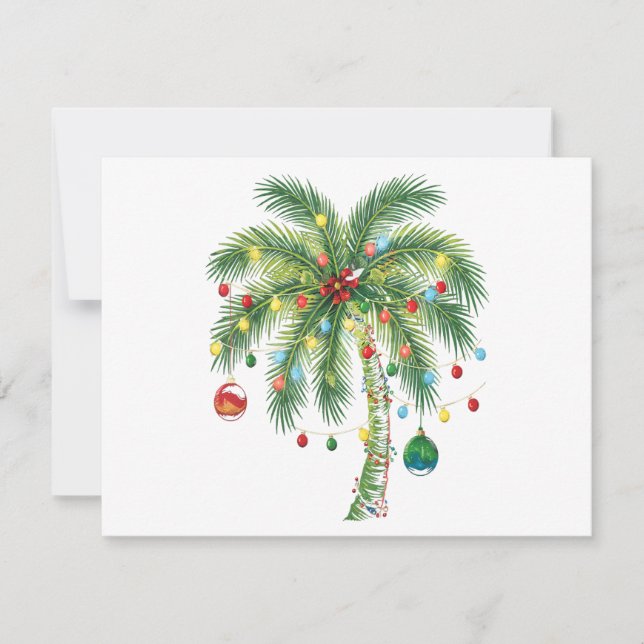 Cartes Pour Fêtes Annuelles Arbre de Noël Palmier Tropical avec Lumières et Or (Devant)