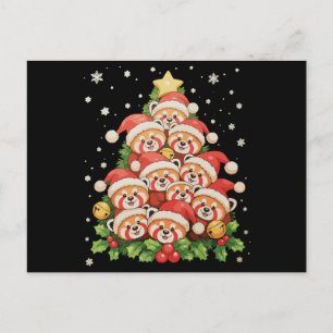 Cartes Pour Fêtes Annuelles Arbre de Noël Panda Rouge Animal Lumière Xmas Fête
