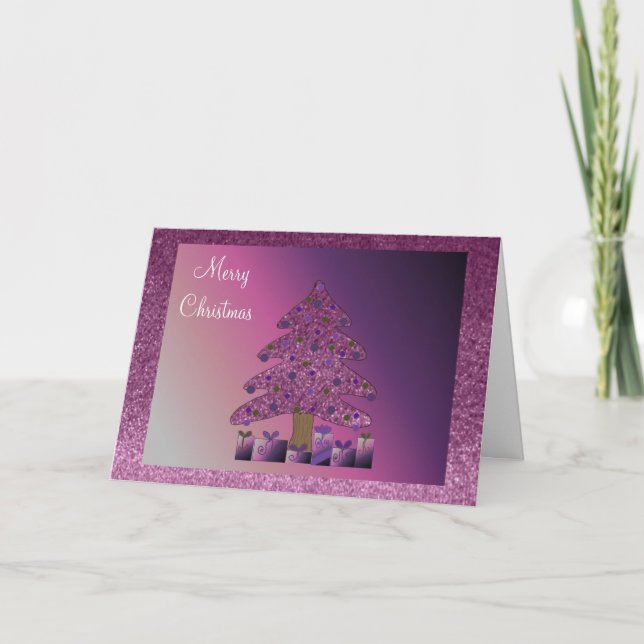 Cartes Pour Fêtes Annuelles Arbre de Noël Parties scintillant violet Faux (Devant)
