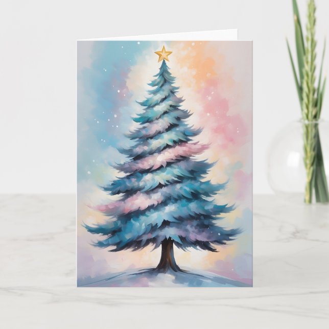 Cartes Pour Fêtes Annuelles Arbre de Noël Pastel simple avec bleu violet rose (Devant)