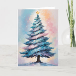 Cartes Pour Fêtes Annuelles Arbre de Noël Pastel simple avec bleu violet rose