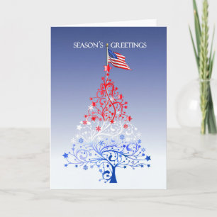 Cartes Pour Fêtes Annuelles Arbre de Noël patriotique avec le drapeau