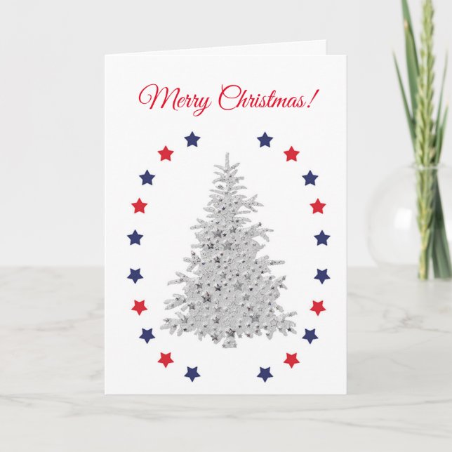 Cartes Pour Fêtes Annuelles Arbre de Noël patriotique sur blanc (Devant)