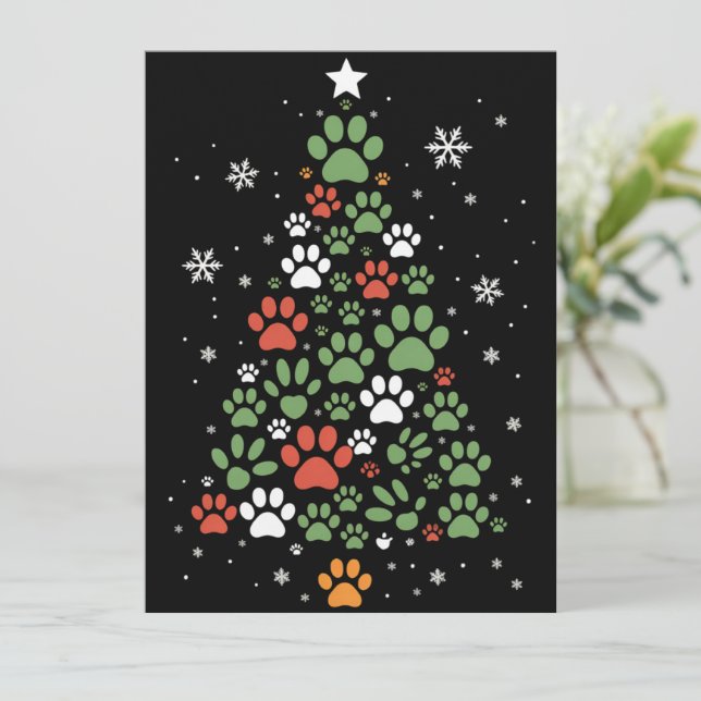 Cartes Pour Fêtes Annuelles Arbre de Noël Patte d'animal Chats Amoureux des Ch (Debout devant)