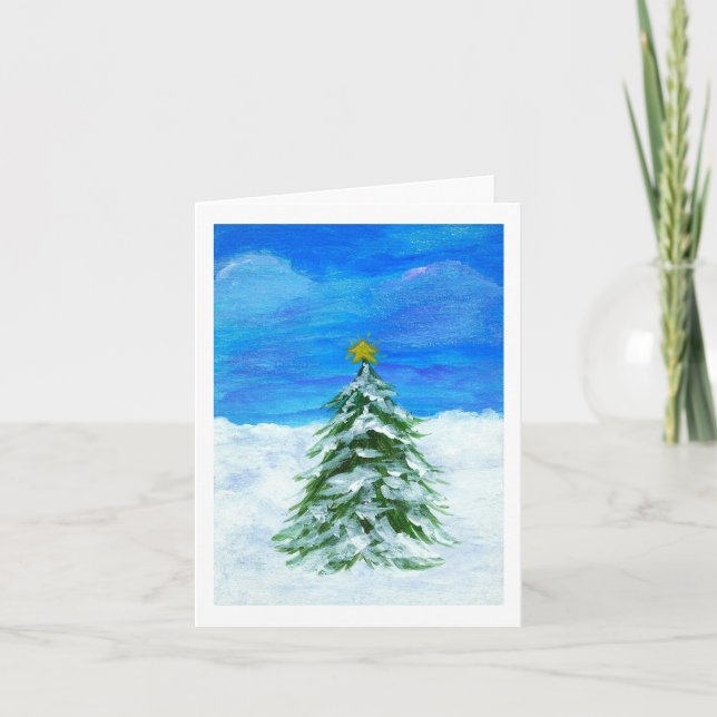 Cartes Pour Fêtes Annuelles Arbre de Noël Paysage d'hiver Art Neige (Devant)